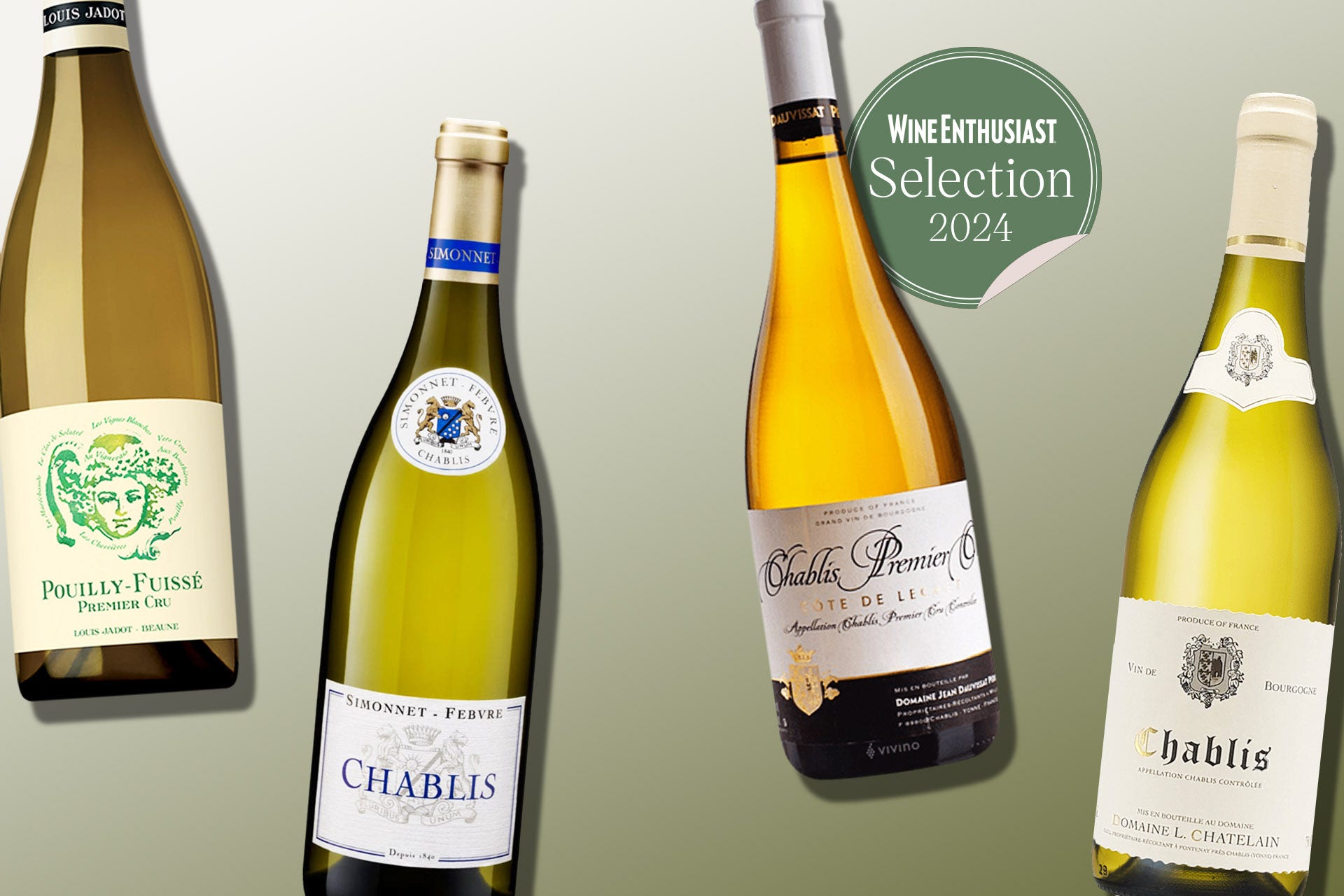 Bottles of WHite Burgundy on a designed background