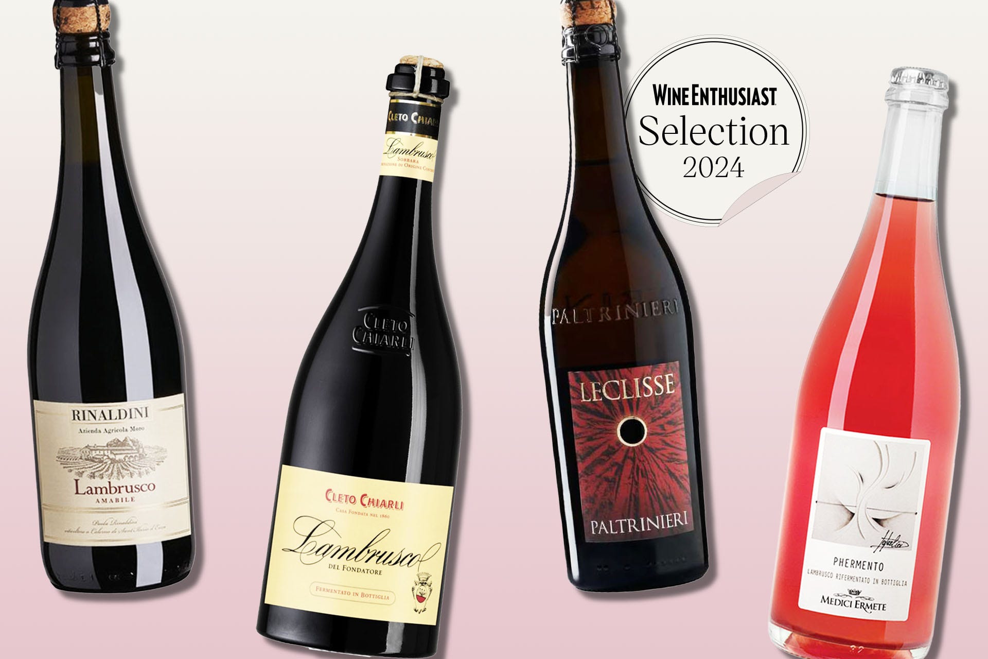 Bottles of Lambrusco on a designed background
