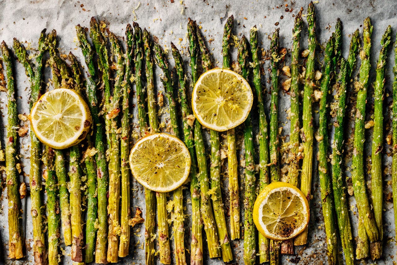 Lemon roasted asparagus fresh out of oven.