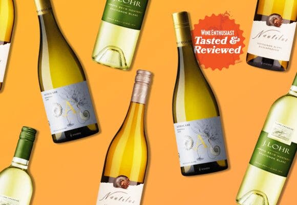 Bottles of Sauvignon Blanc on a designed background