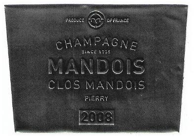 Mandois 2008 Clos Mandois Brut Meunier (Champagne)