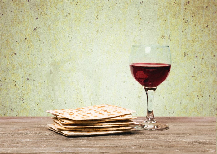 Passover background, wine and matzoh