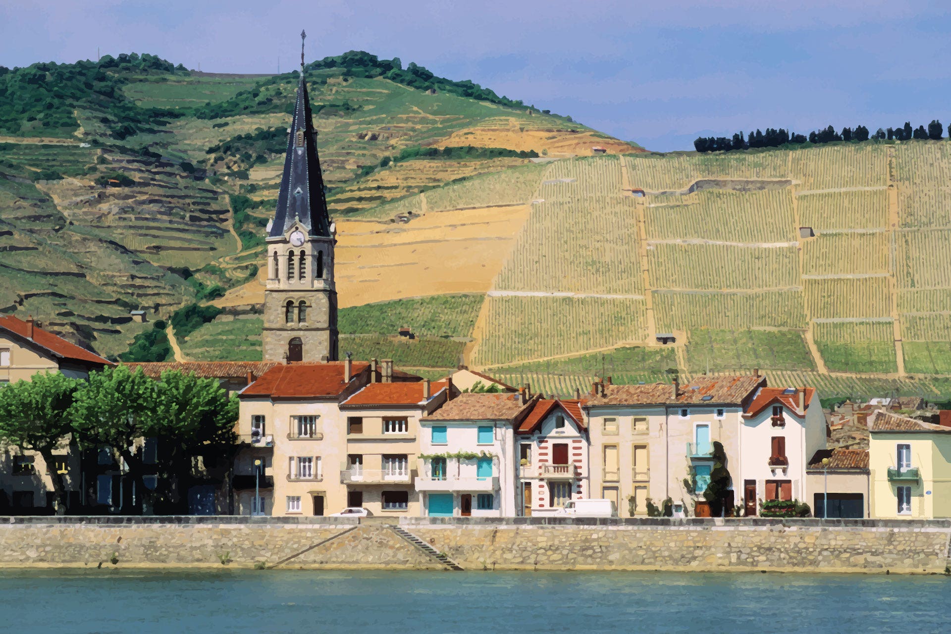 Town on the banks of the Rhone river